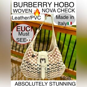 BURBERRY NOVA CHECK/Summer HOBO! Made in Italy🇮🇹Woven Leather/PVC🔥STUNNING!❤️
